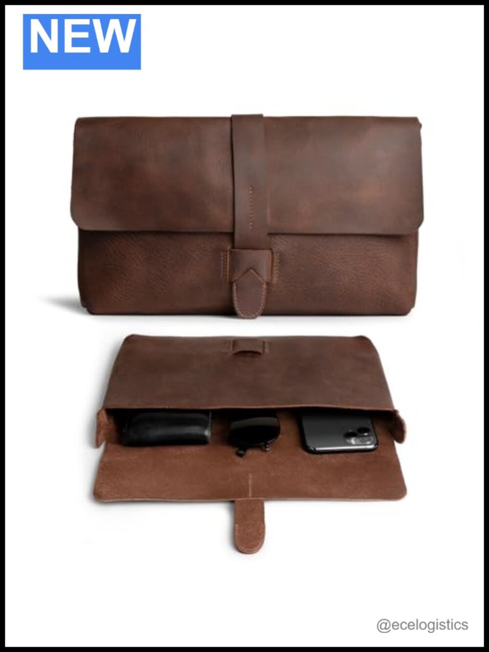 Handmade Full Grain Leather Clutch Bag Vintage Accessory Organizer Phone Case